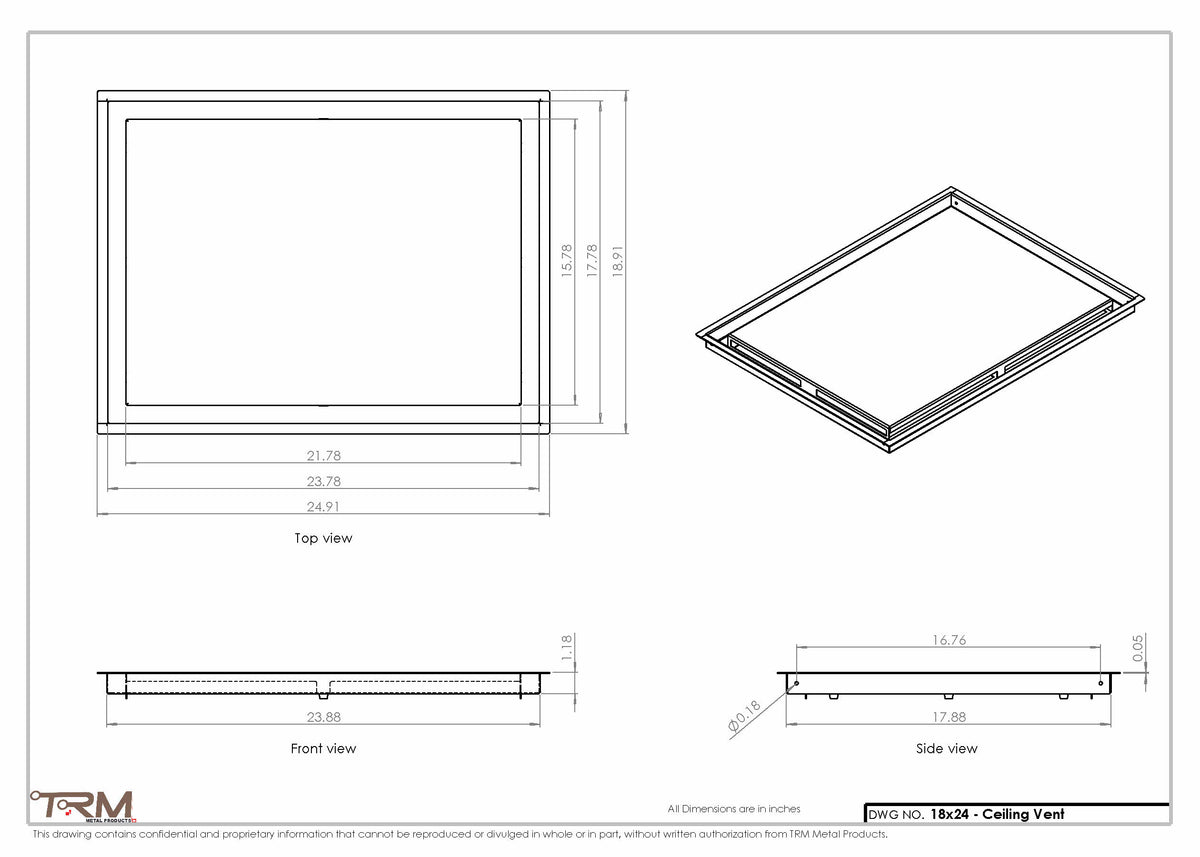18x24 ceiling vent cover, dimensions drawing