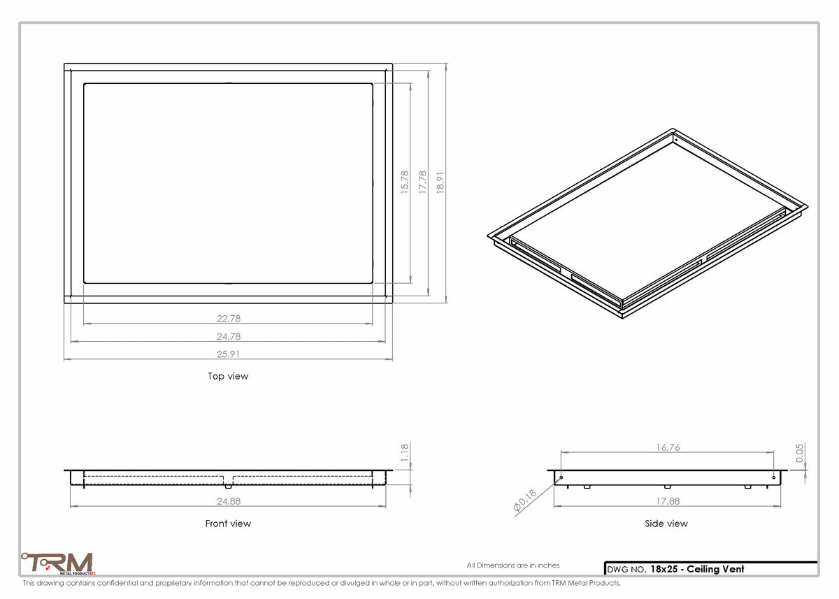 18x25 ceiling vent cover, dimensions drawing