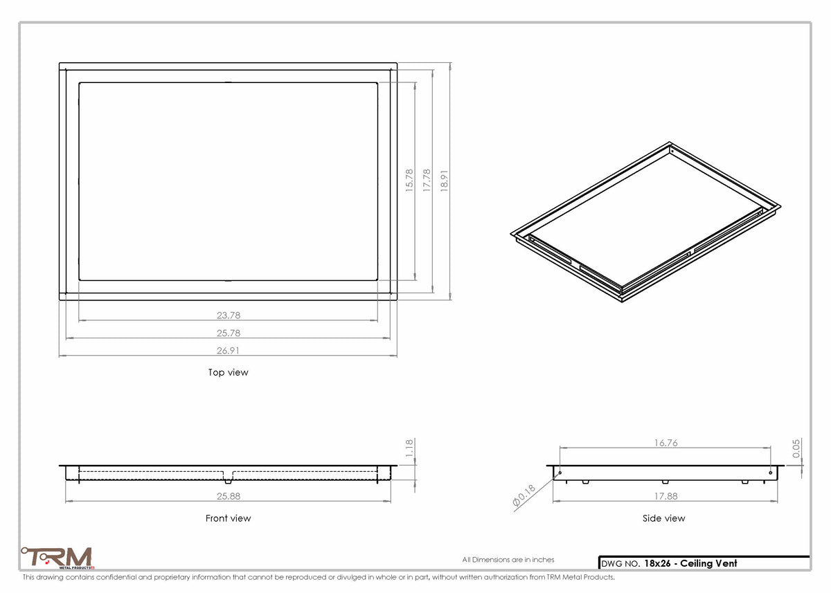 18x26 ceiling vent cover, dimensions drawing