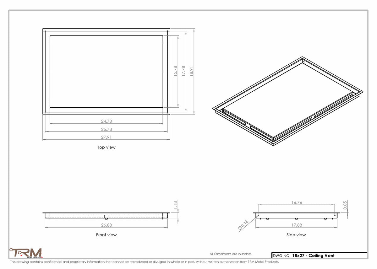 18x27 ceiling vent cover, dimensions drawing