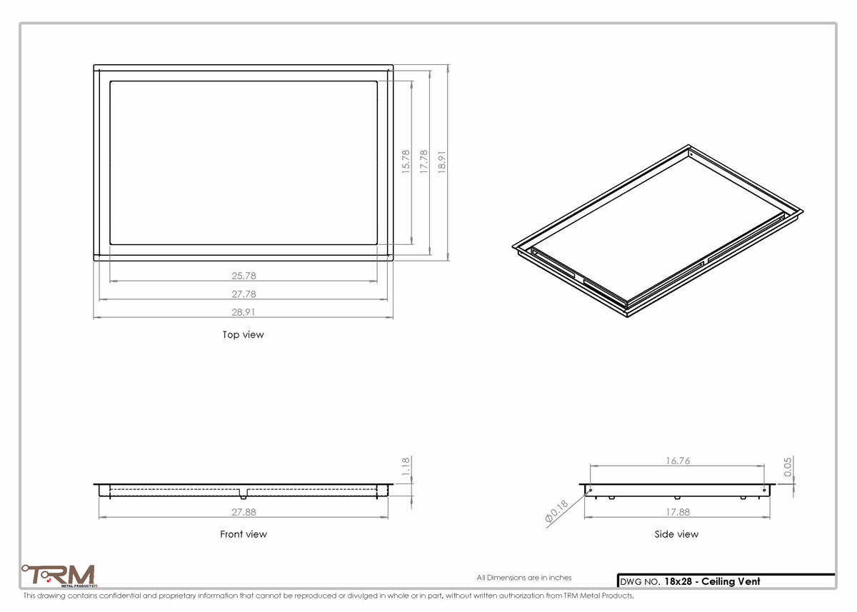 18x28 ceiling vent cover, dimensions drawing