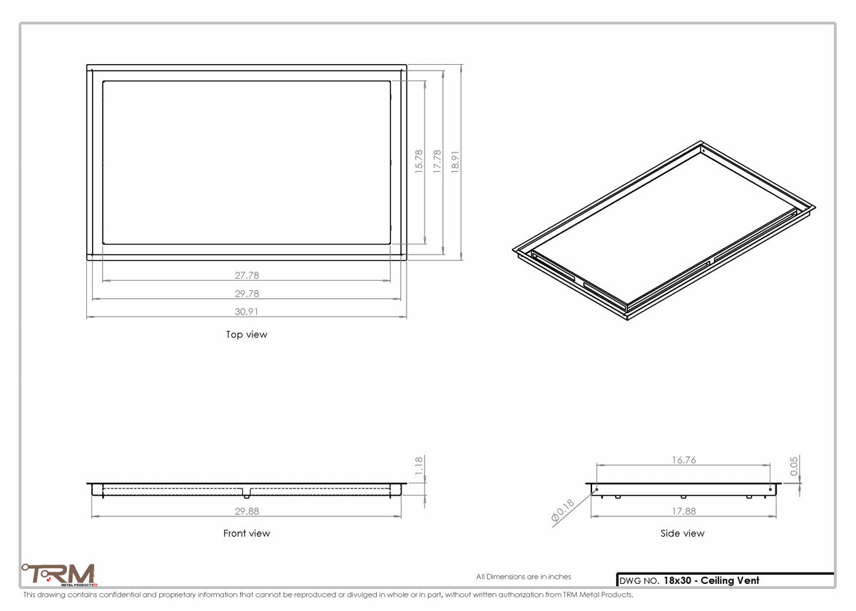 18x30 ceiling vent cover, dimensions drawing