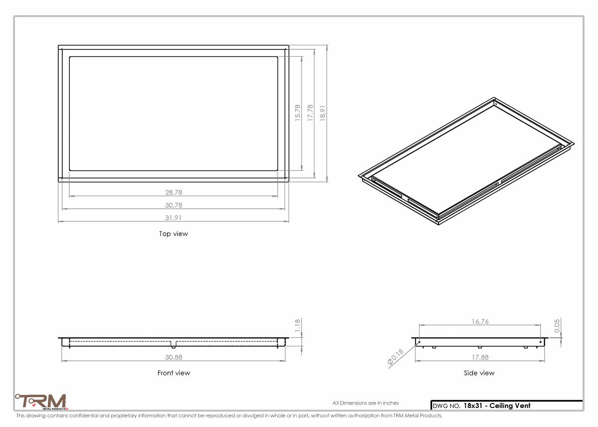 18x31 ceiling vent cover, dimensions drawing
