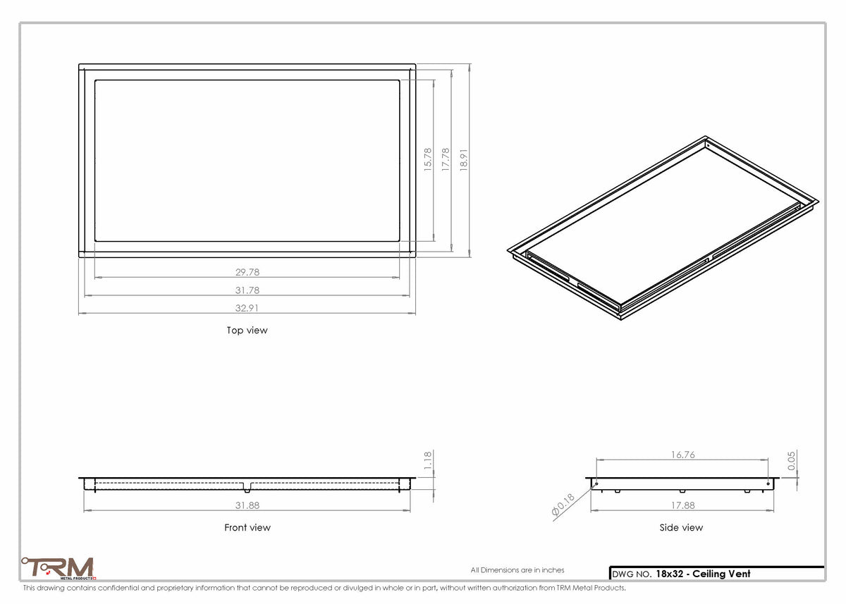 18x32 ceiling vent cover, dimensions drawing
