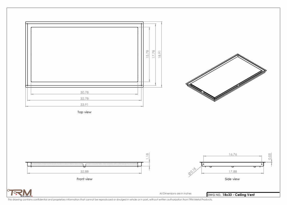 18x33 ceiling vent cover, dimensions drawing