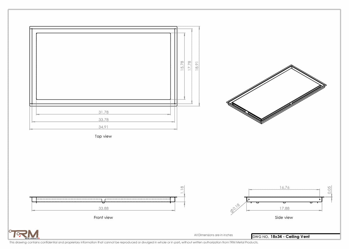 18x34 ceiling vent cover, dimensions drawing