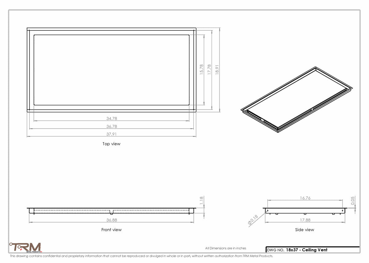 18x37 ceiling vent cover, dimensions drawing