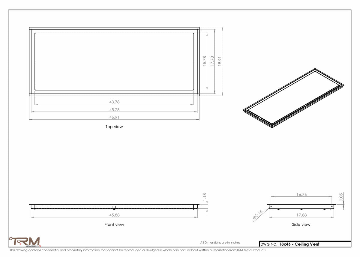 18x46 ceiling vent cover, dimensions drawing