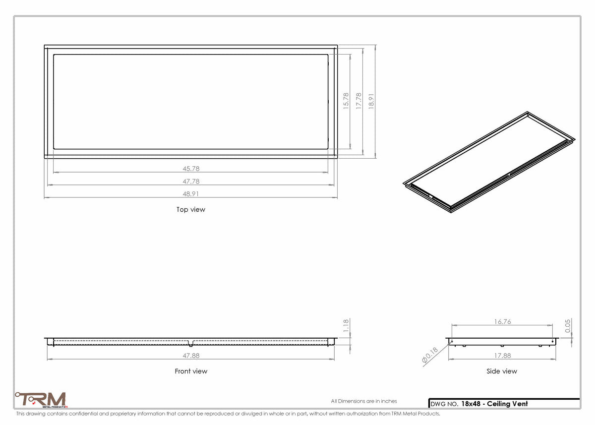 18x48 ceiling vent cover, dimensions drawing