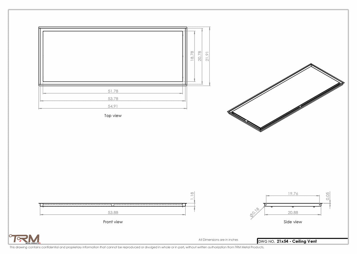 21x54 ceiling vent cover, dimensions drawing