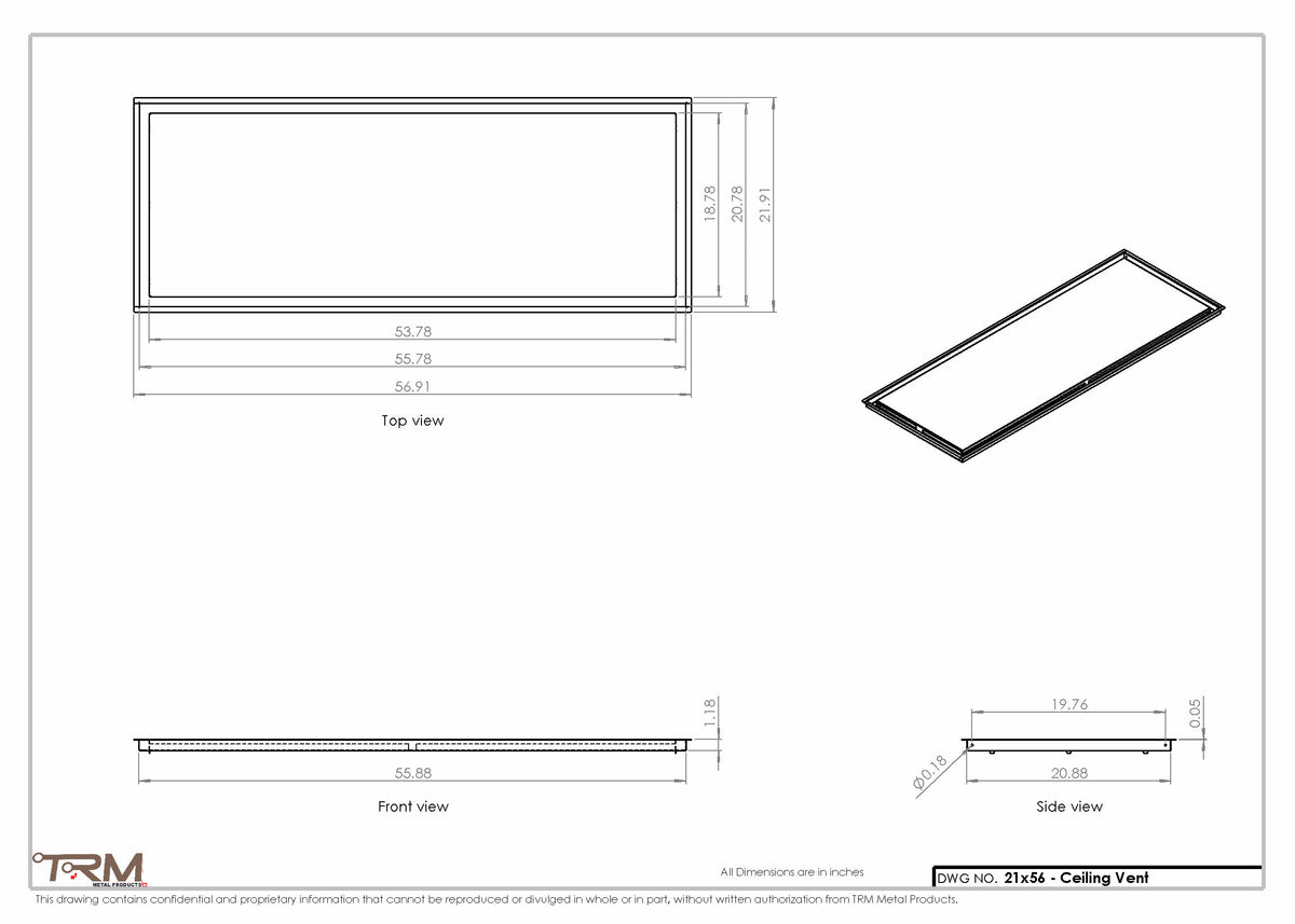 21x56 ceiling vent cover, dimensions drawing