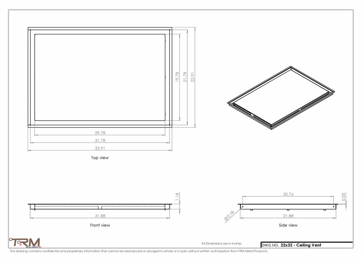 22x32 ceiling vent cover, dimensions drawing
