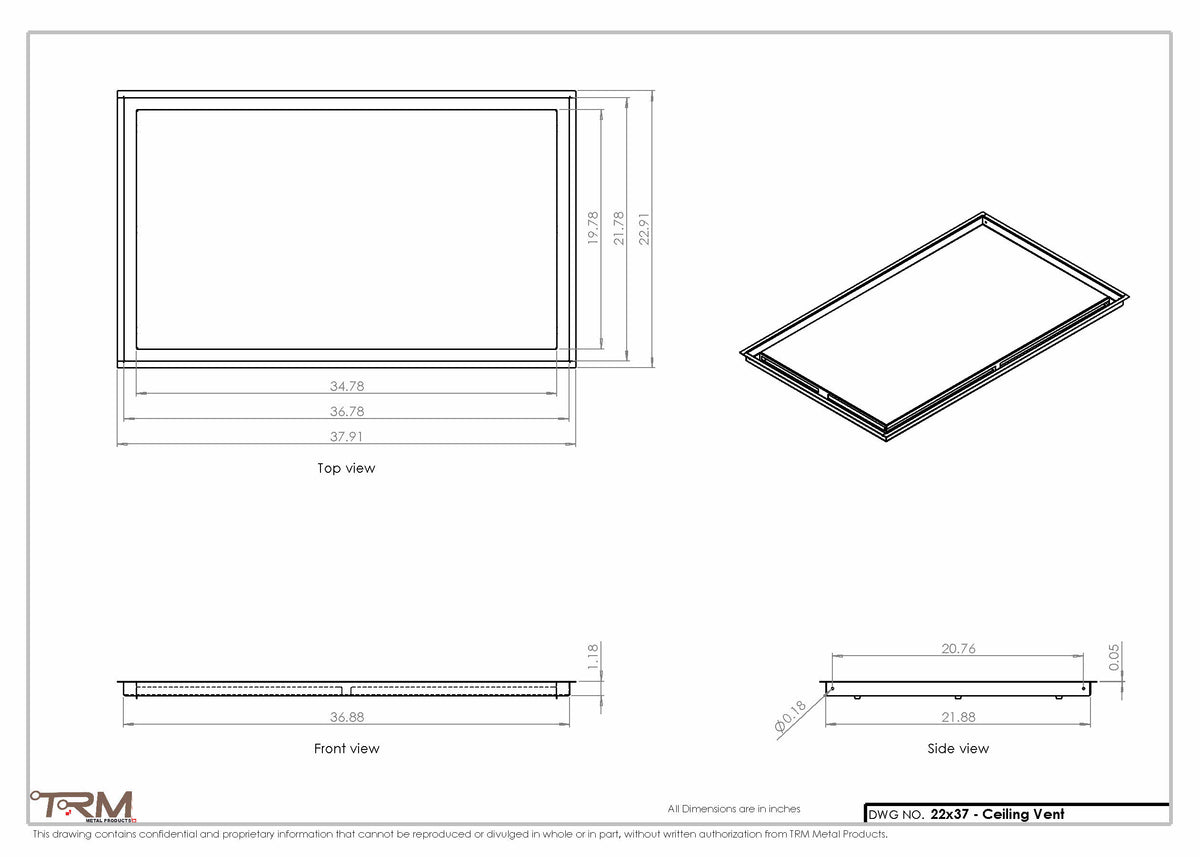 22x37 ceiling vent cover, dimensions drawing