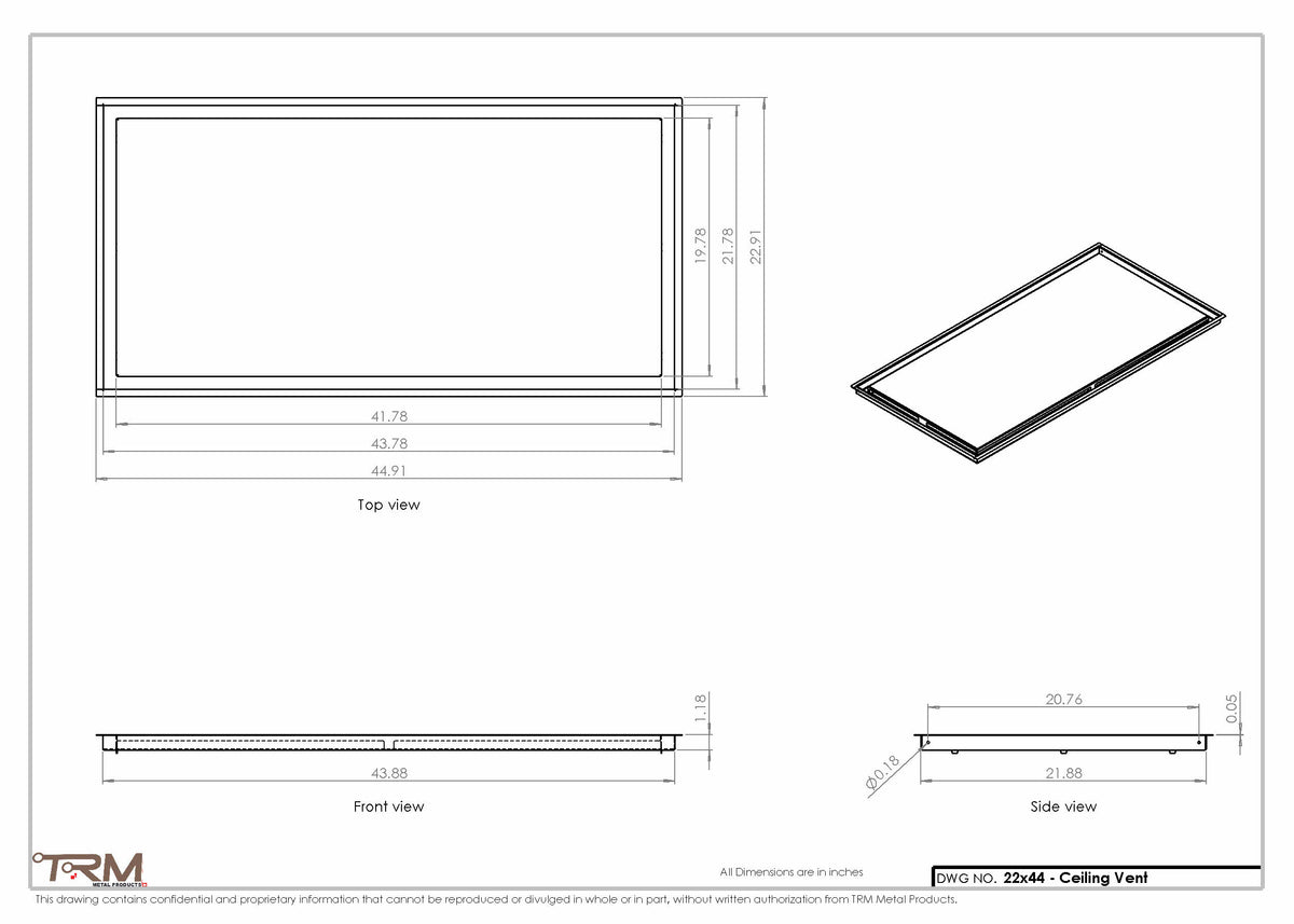 22x44 ceiling vent cover, dimensions drawing