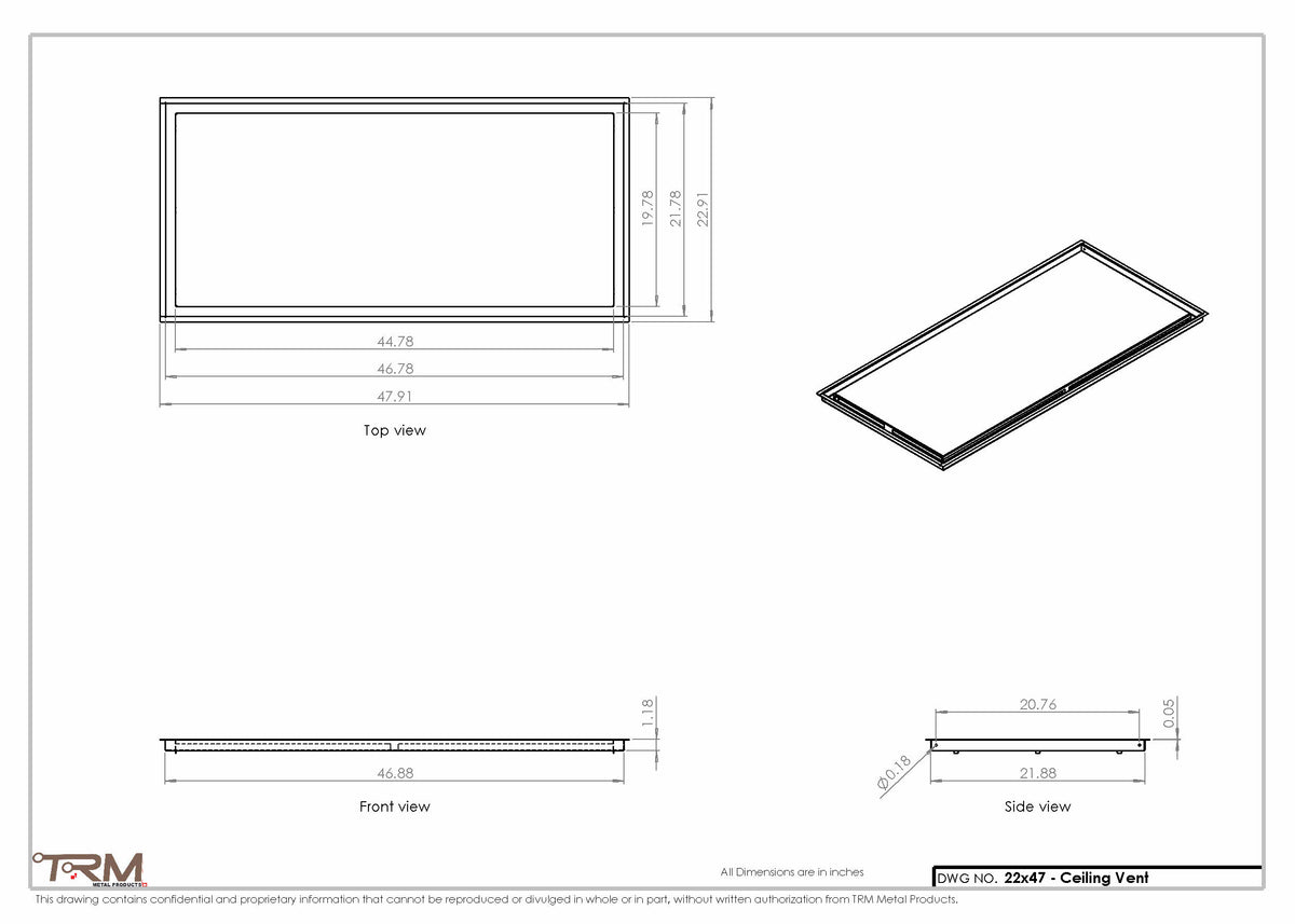 22x47 ceiling vent cover, dimensions drawing