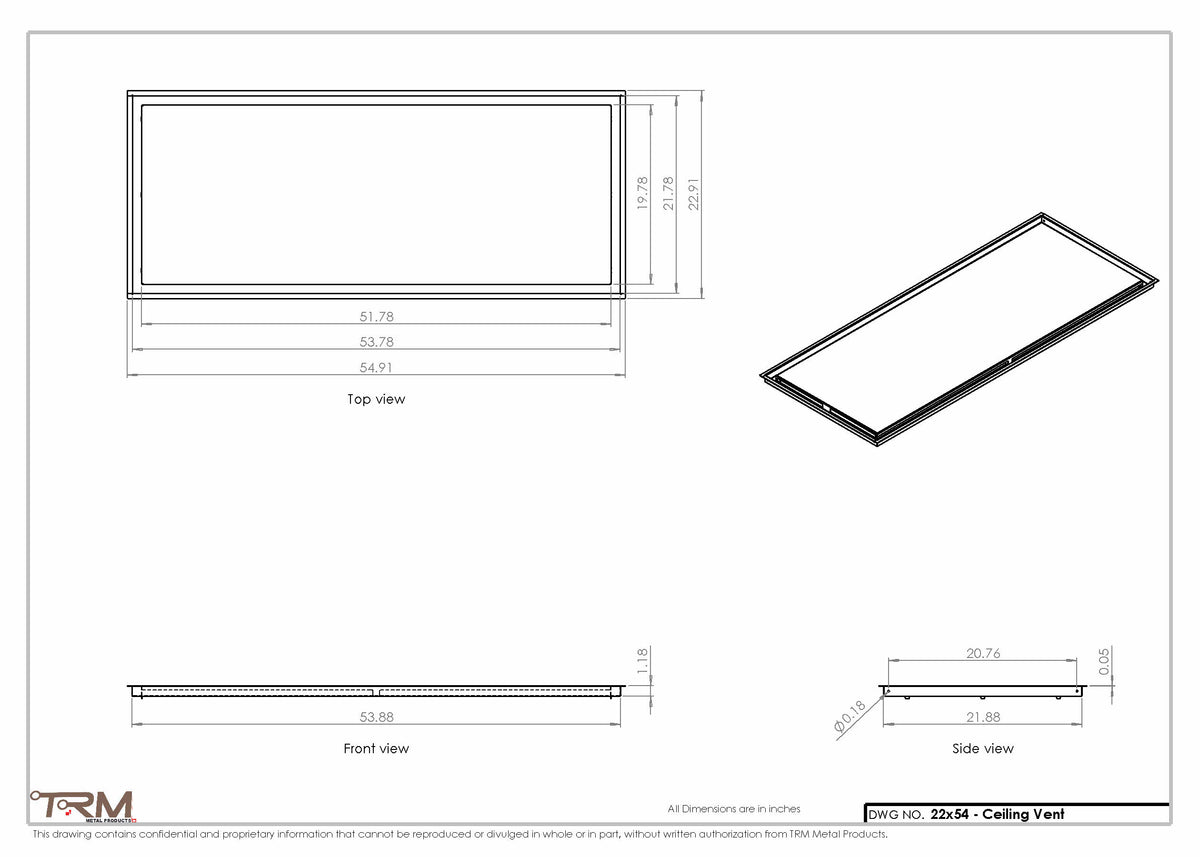 22x54 ceiling vent cover, dimensions drawing