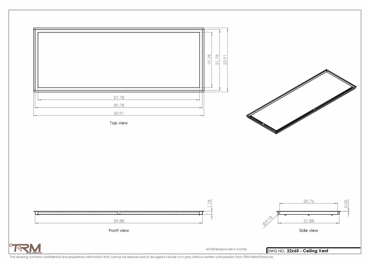 22x60 ceiling vent cover, dimensions drawing