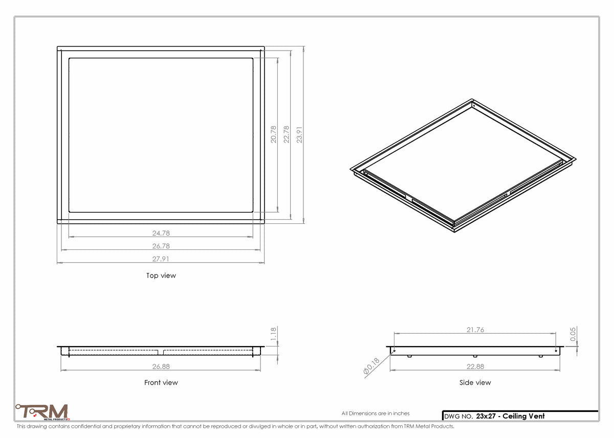 23x27 ceiling vent cover, dimensions drawing