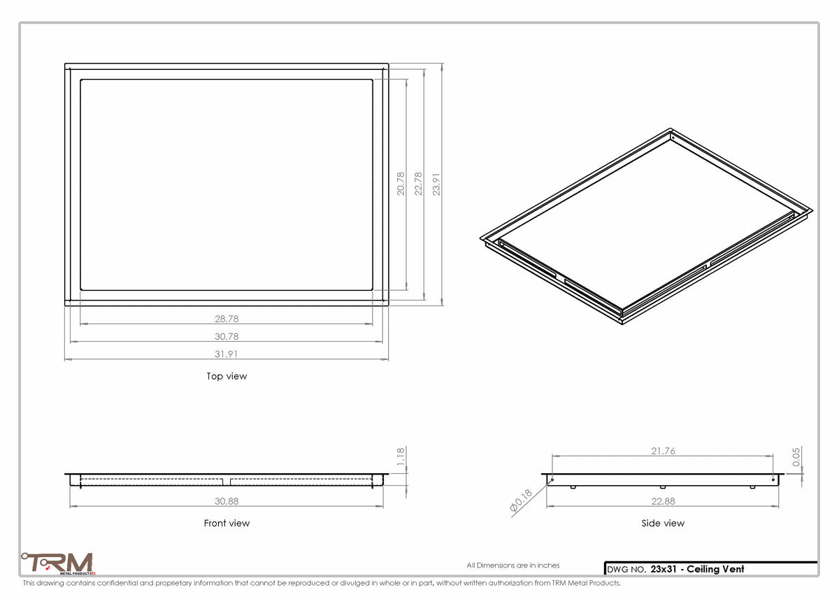 23x31 ceiling vent cover, dimensions drawing