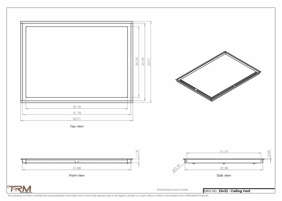 23x32 ceiling vent cover, dimensions drawing