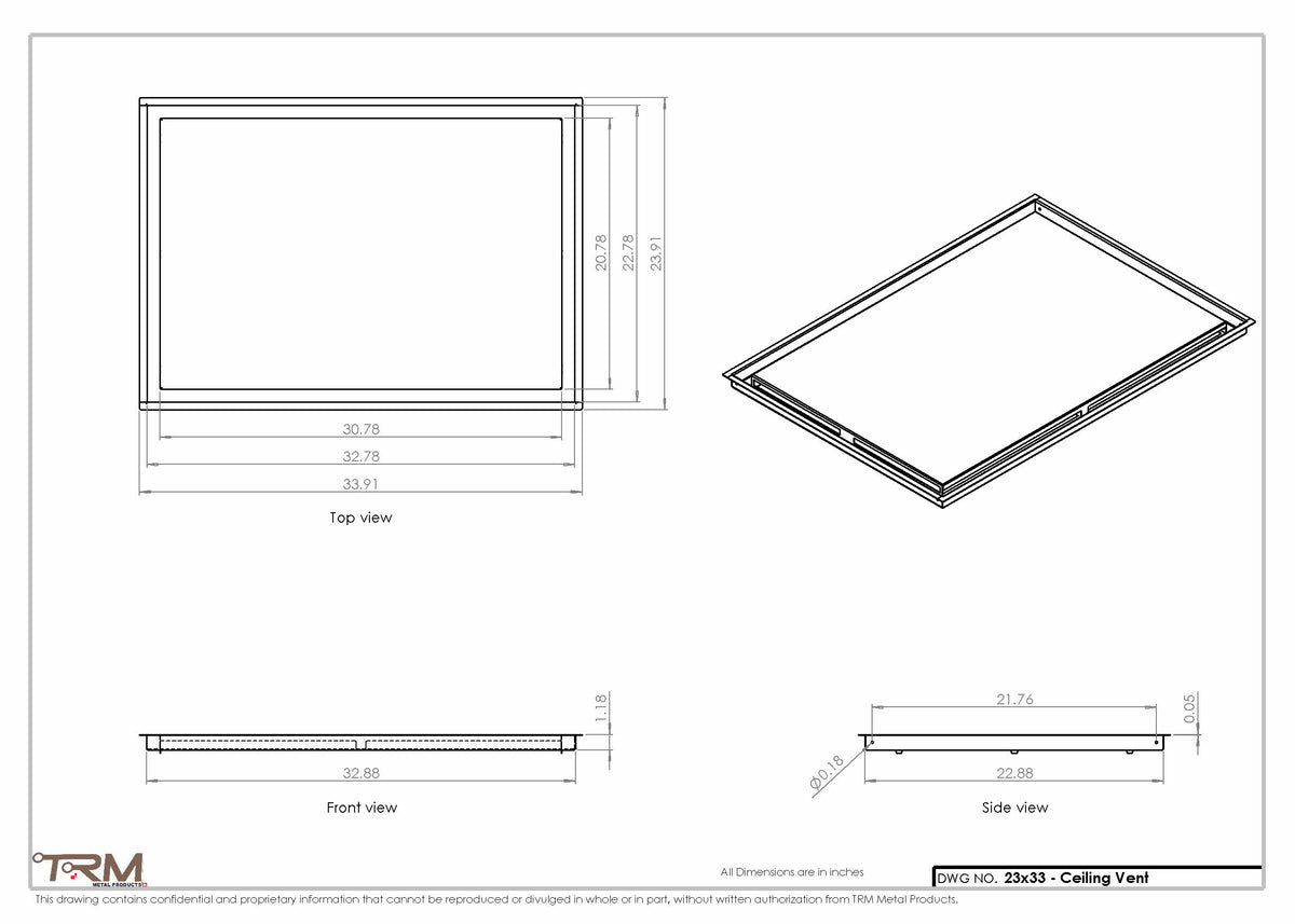 23x33 ceiling vent cover, dimensions drawing