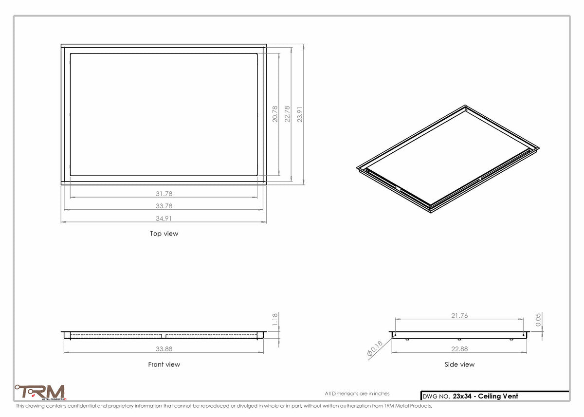 23x34 ceiling vent cover, dimensions drawing