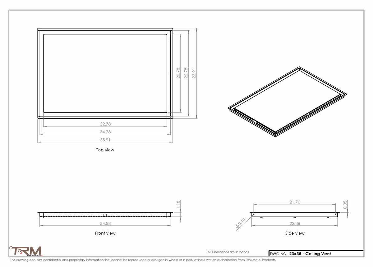 23x35 ceiling vent cover, dimensions drawing