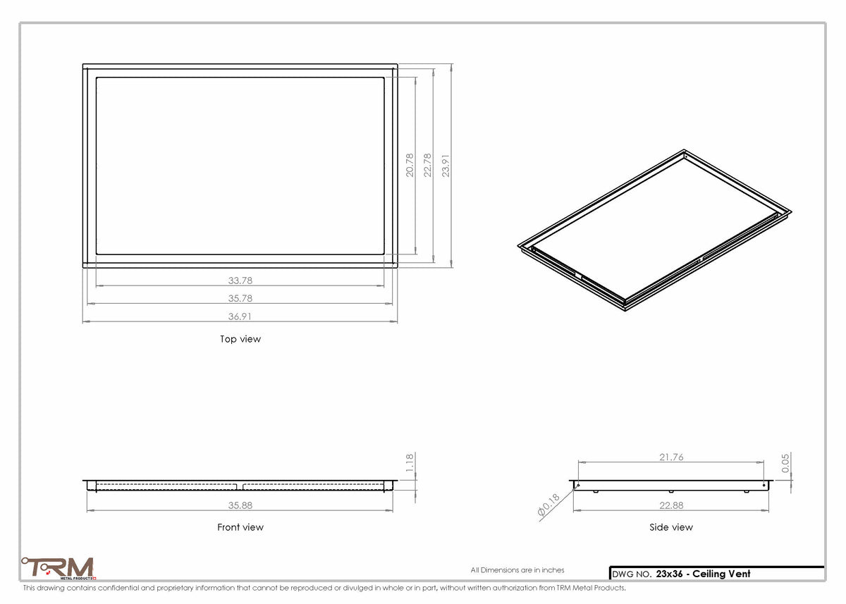 23x36 ceiling vent cover, dimensions drawing
