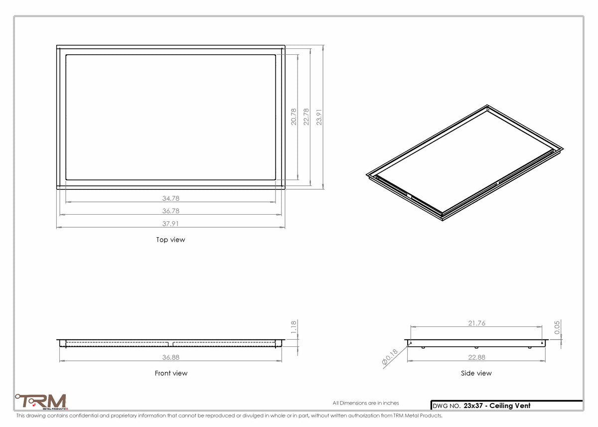 23x37 ceiling vent cover, dimensions drawing