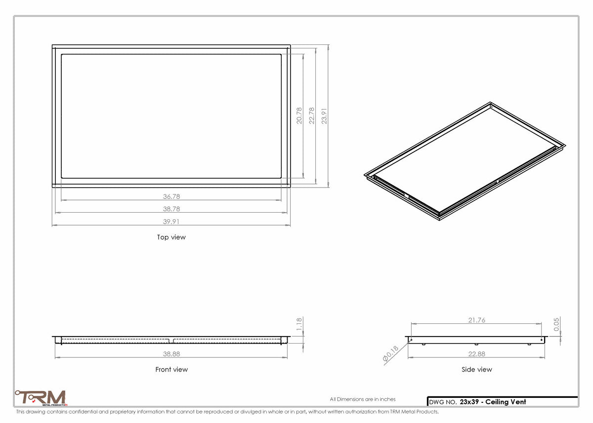 23x39 ceiling vent cover, dimensions drawing