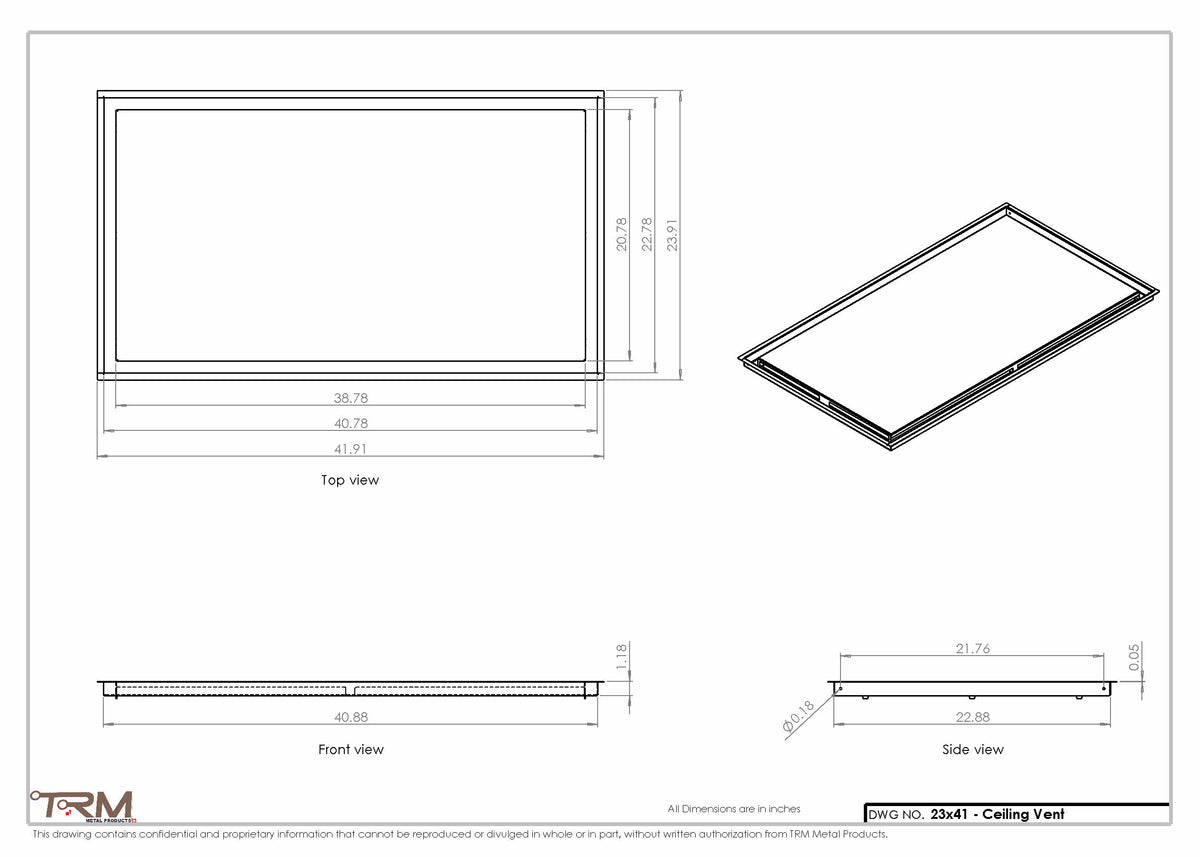 23x41 ceiling vent cover, dimensions drawing
