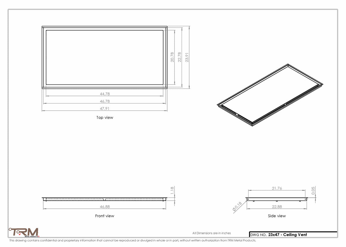 23x47 ceiling vent cover, dimensions drawing
