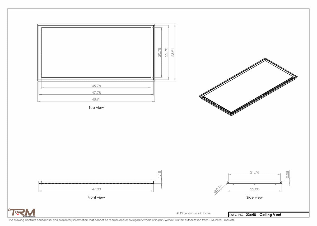 23x48 ceiling vent cover, dimensions drawing