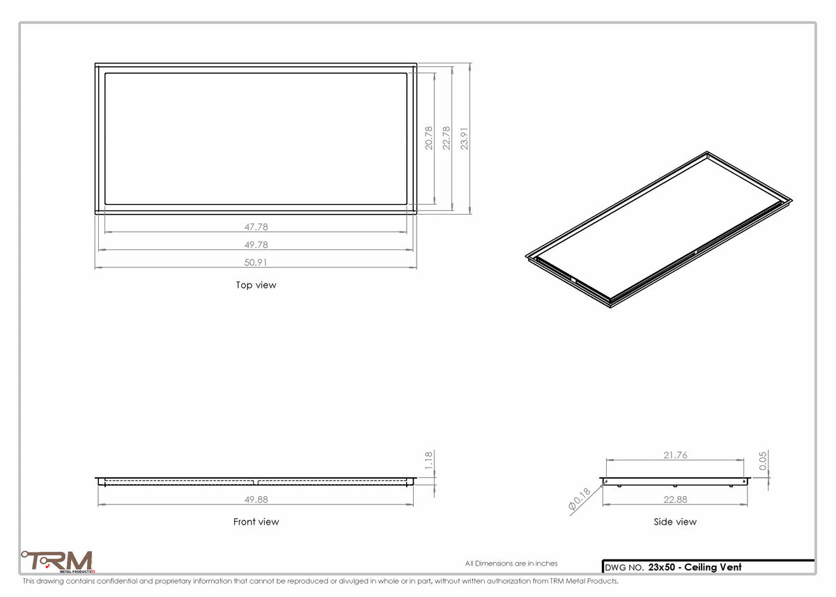23x50 ceiling vent cover, dimensions drawing