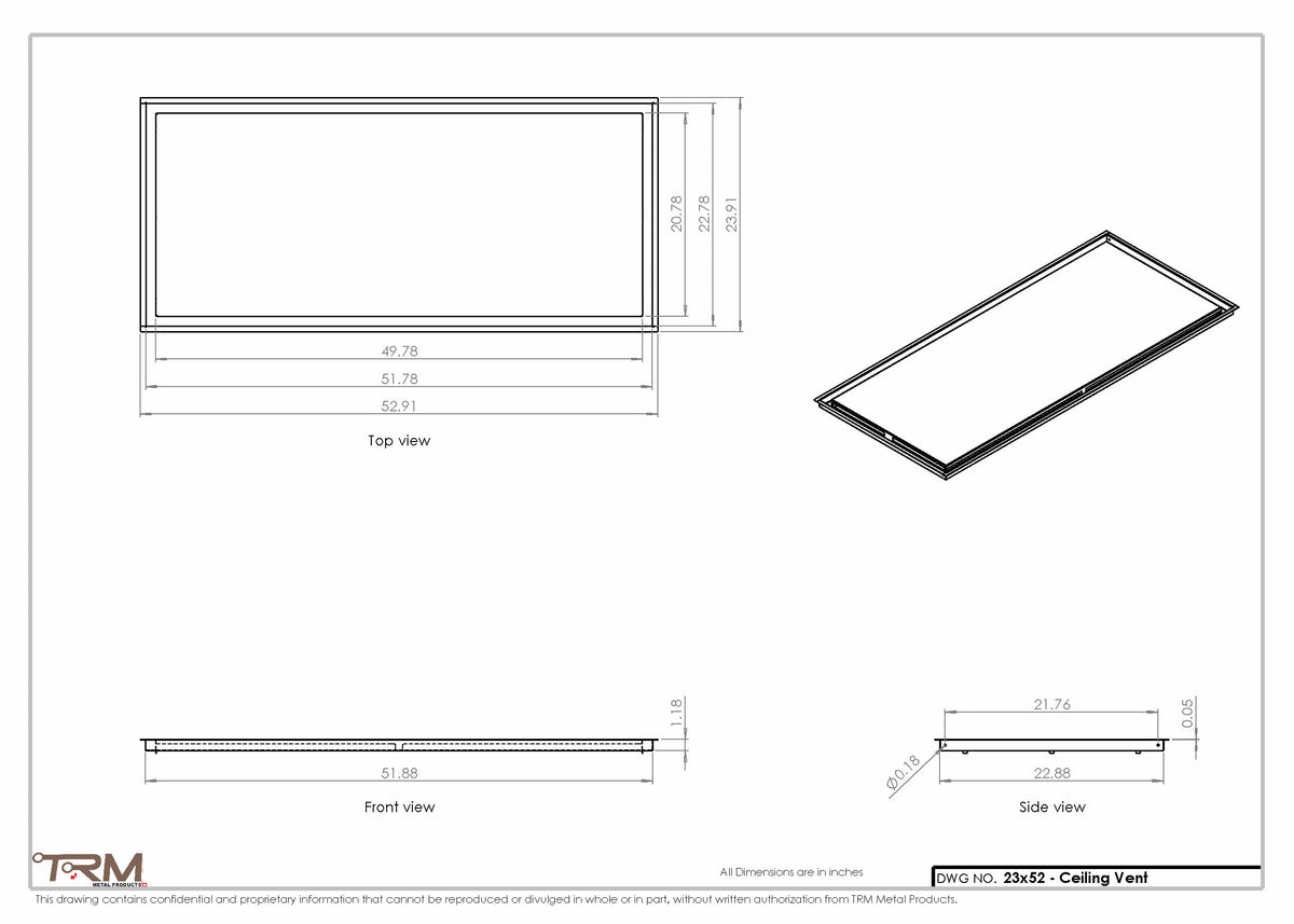 23x52 ceiling vent cover, dimensions drawing