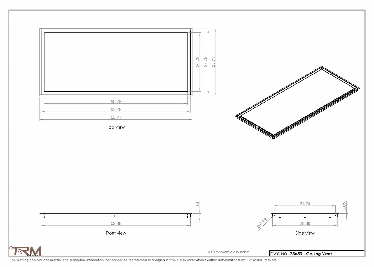 23x53 ceiling vent cover, dimensions drawing