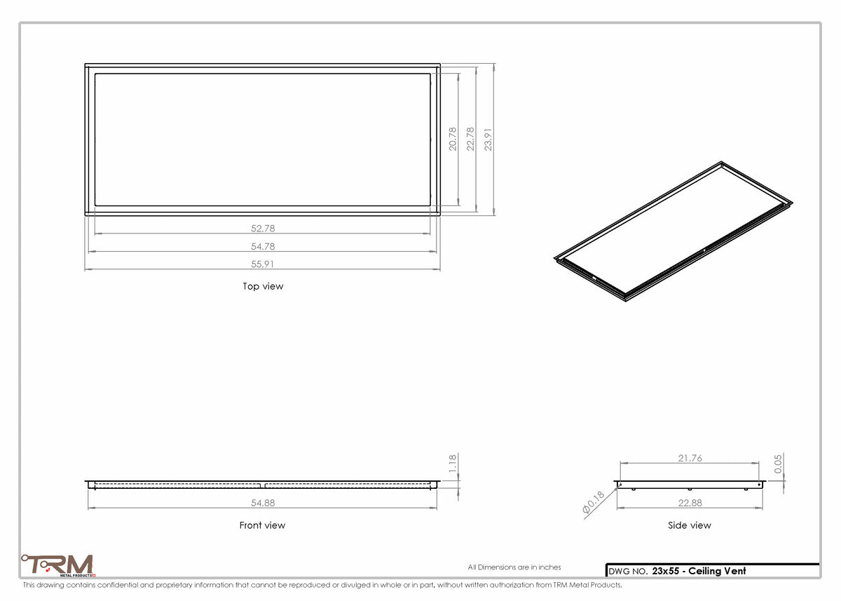 23x55 ceiling vent cover, dimensions drawing