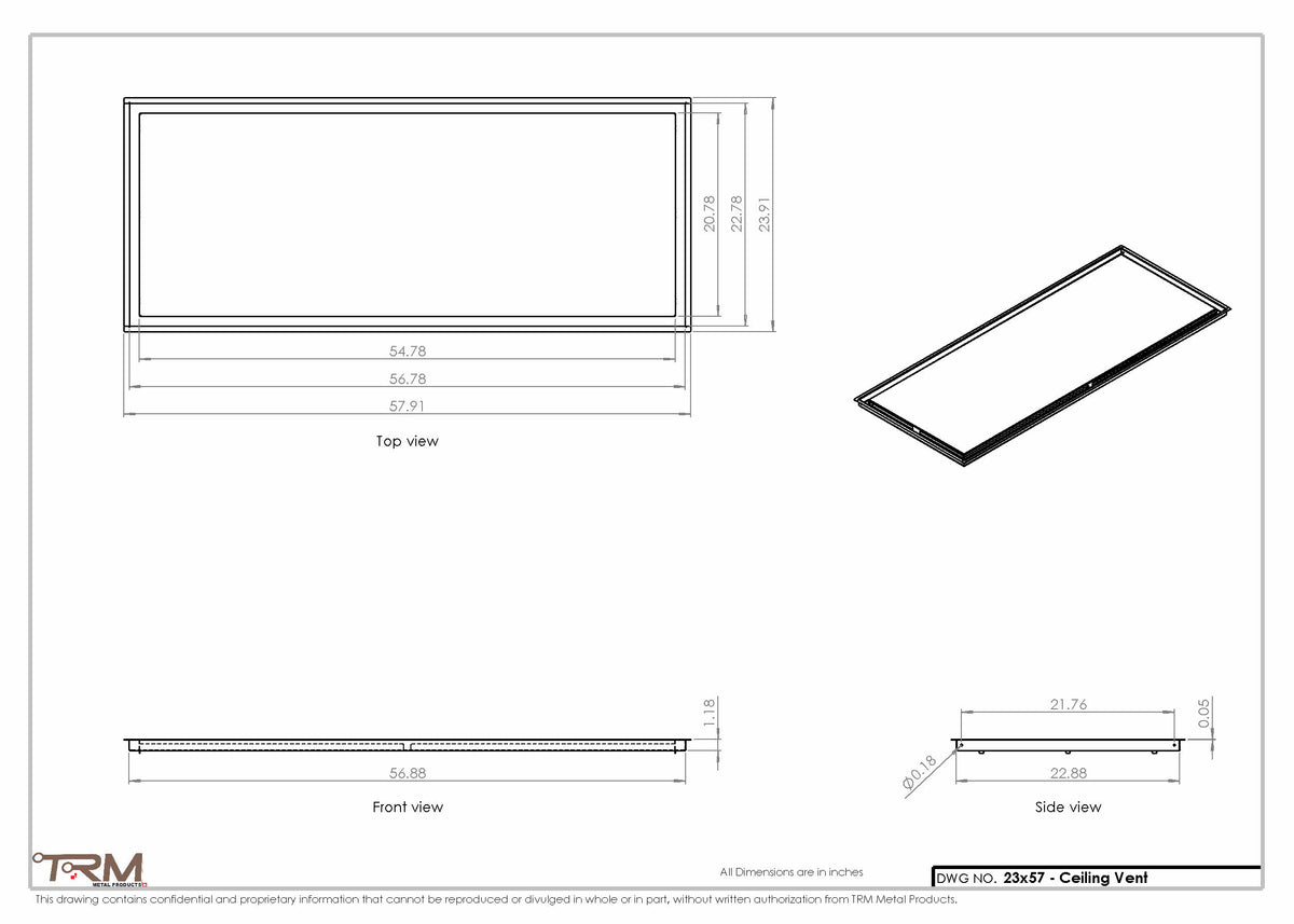 23x57 ceiling vent cover, dimensions drawing