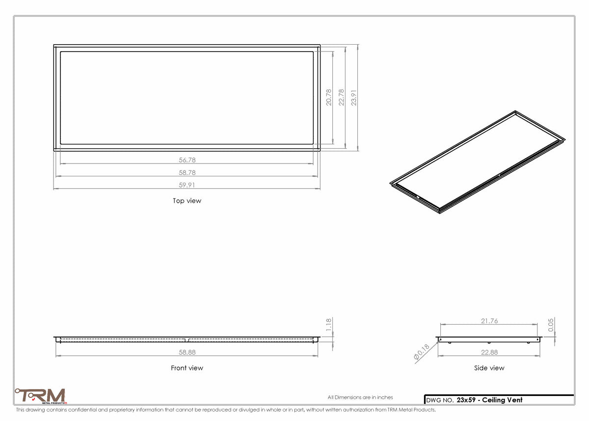 23x59 ceiling vent cover, dimensions drawing