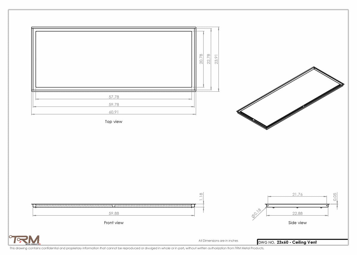 23x60 ceiling vent cover, dimensions drawing