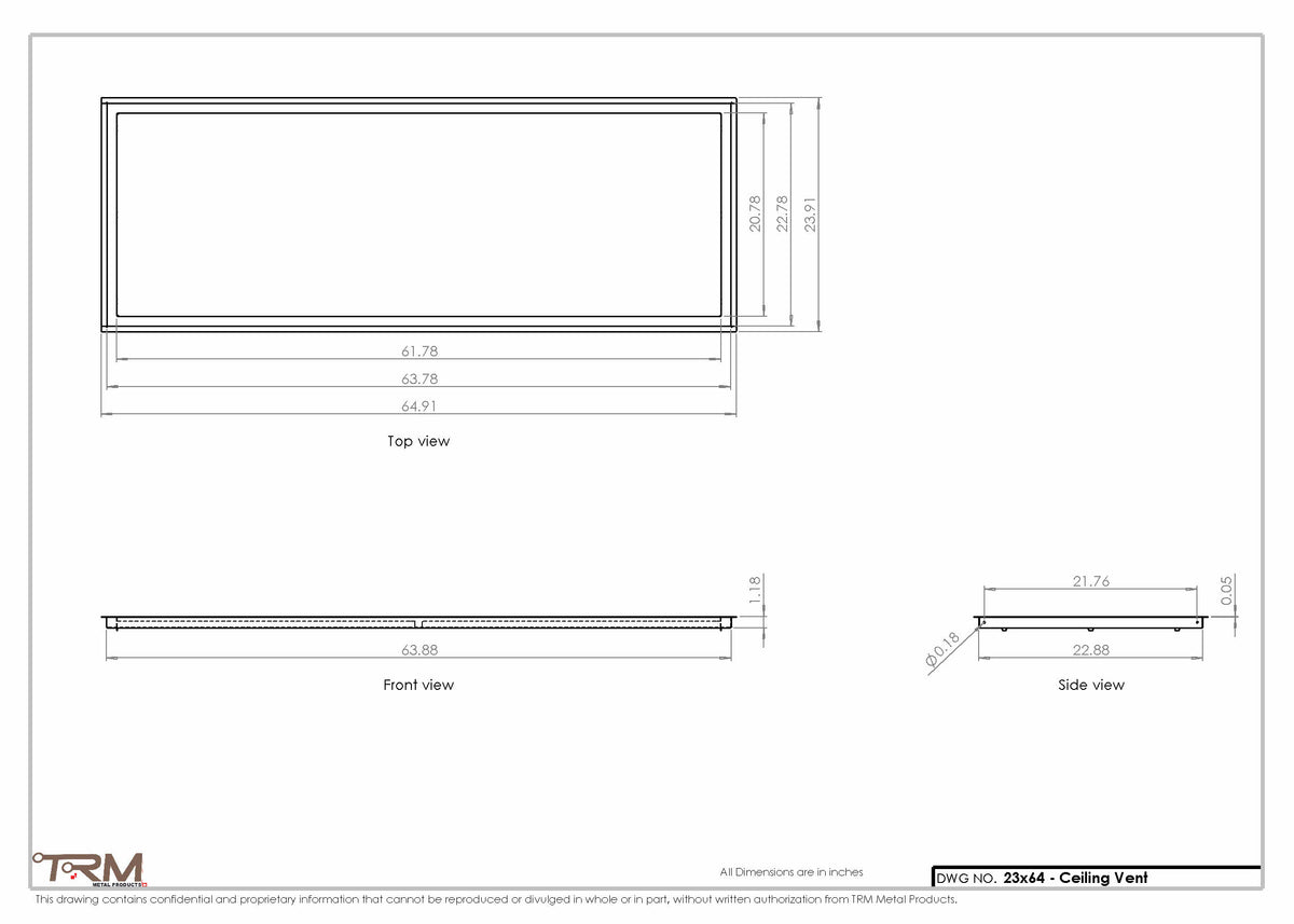 23x64 ceiling vent cover, dimensions drawing