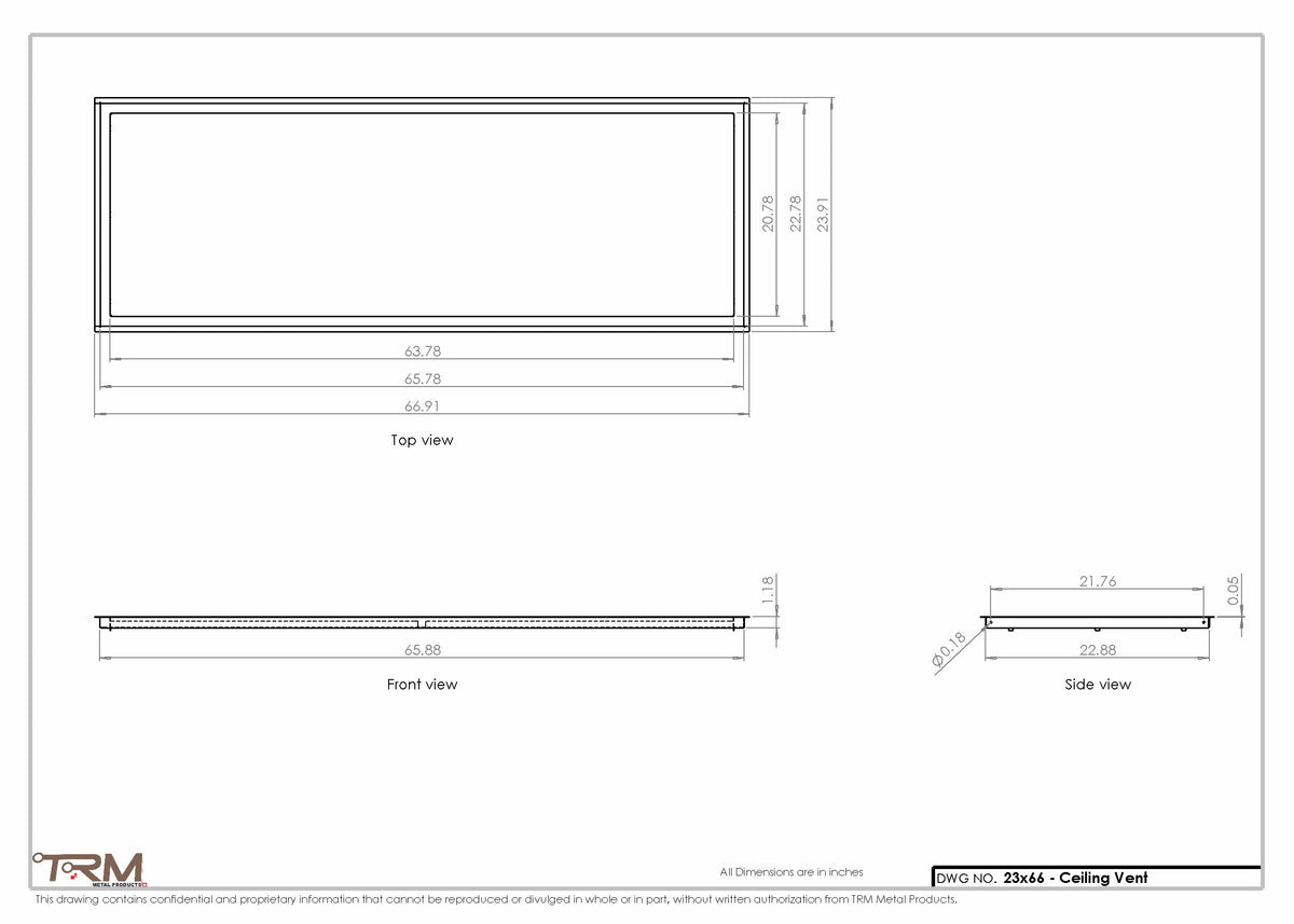 23x66 ceiling vent cover, dimensions drawing