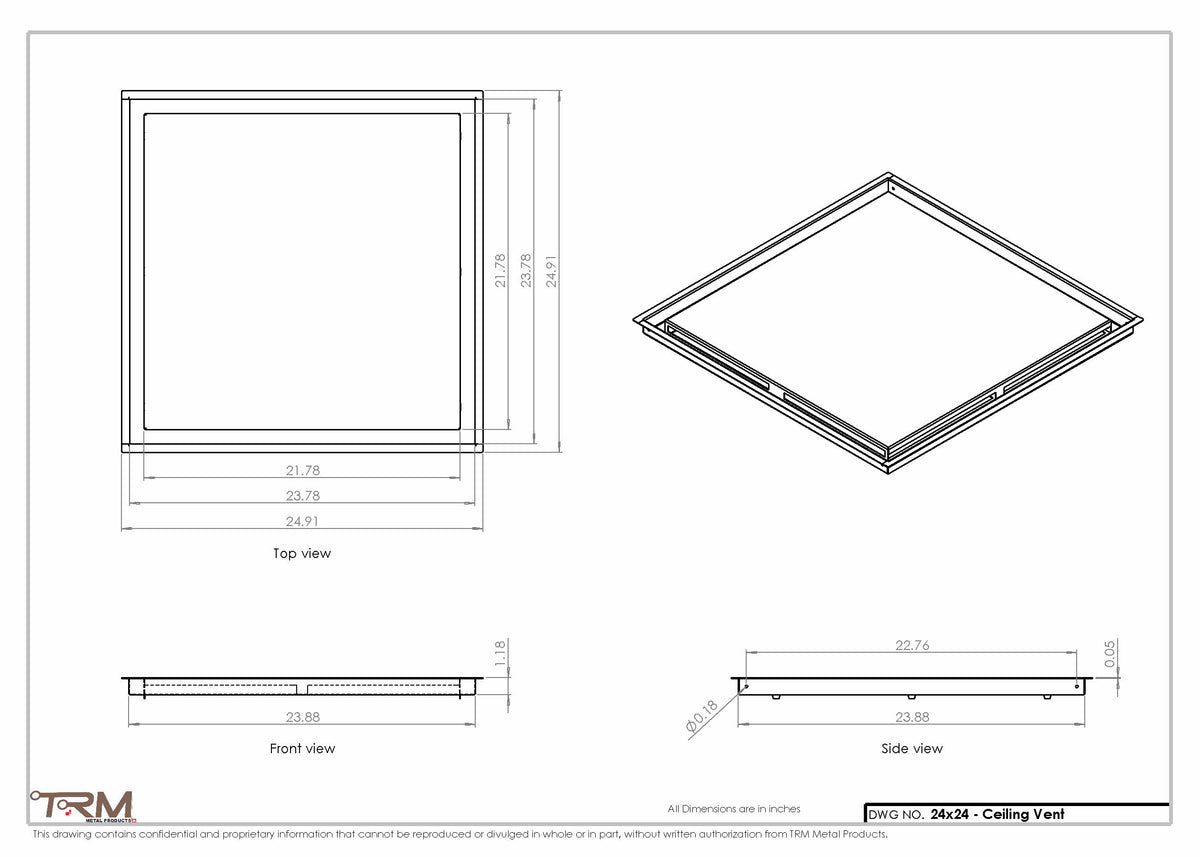 24x24 ceiling vent cover, dimensions drawing