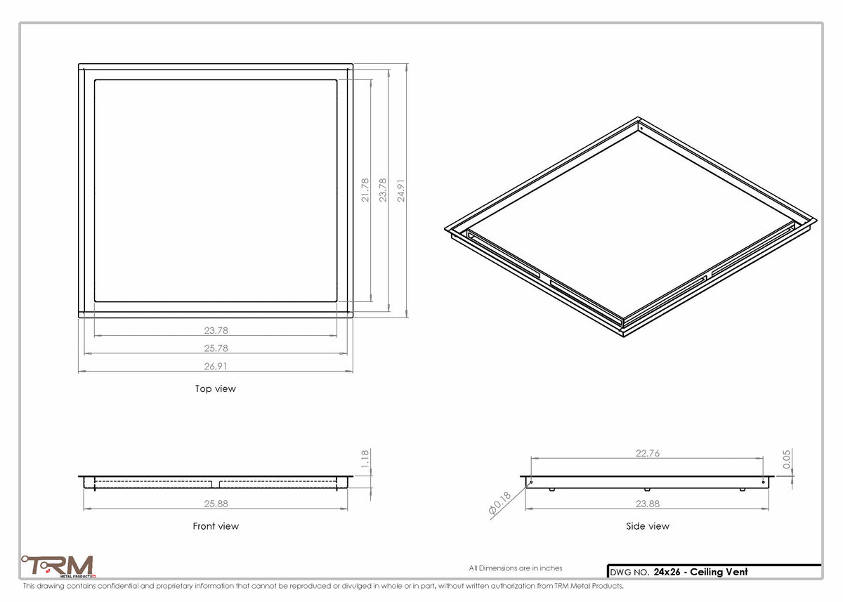 24x26 ceiling vent cover, dimensions drawing