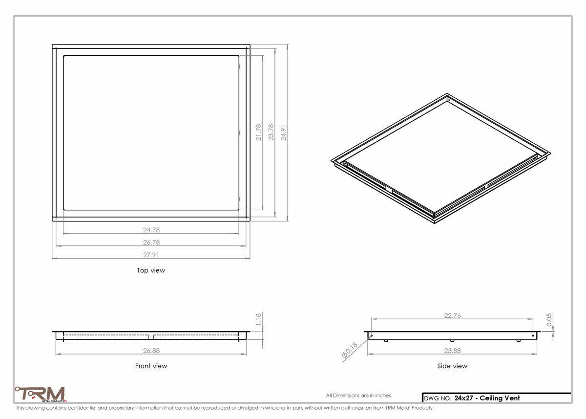 24x27 ceiling vent cover, dimensions drawing