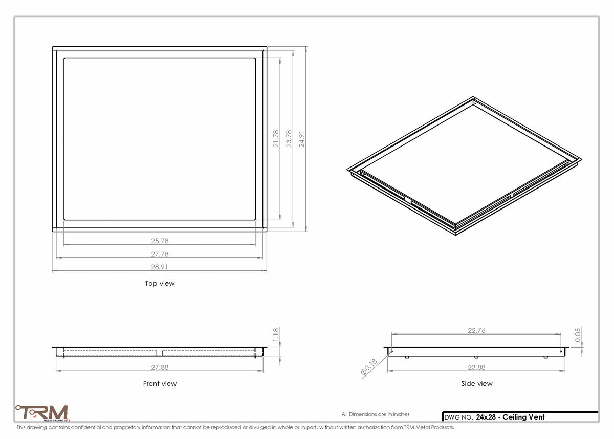 24x28 ceiling vent cover, dimensions drawing