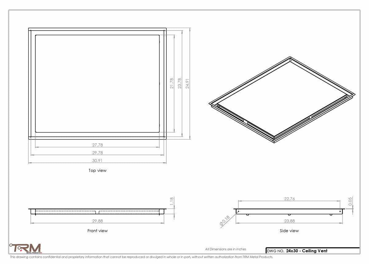 24x30 ceiling vent cover, dimensions drawing