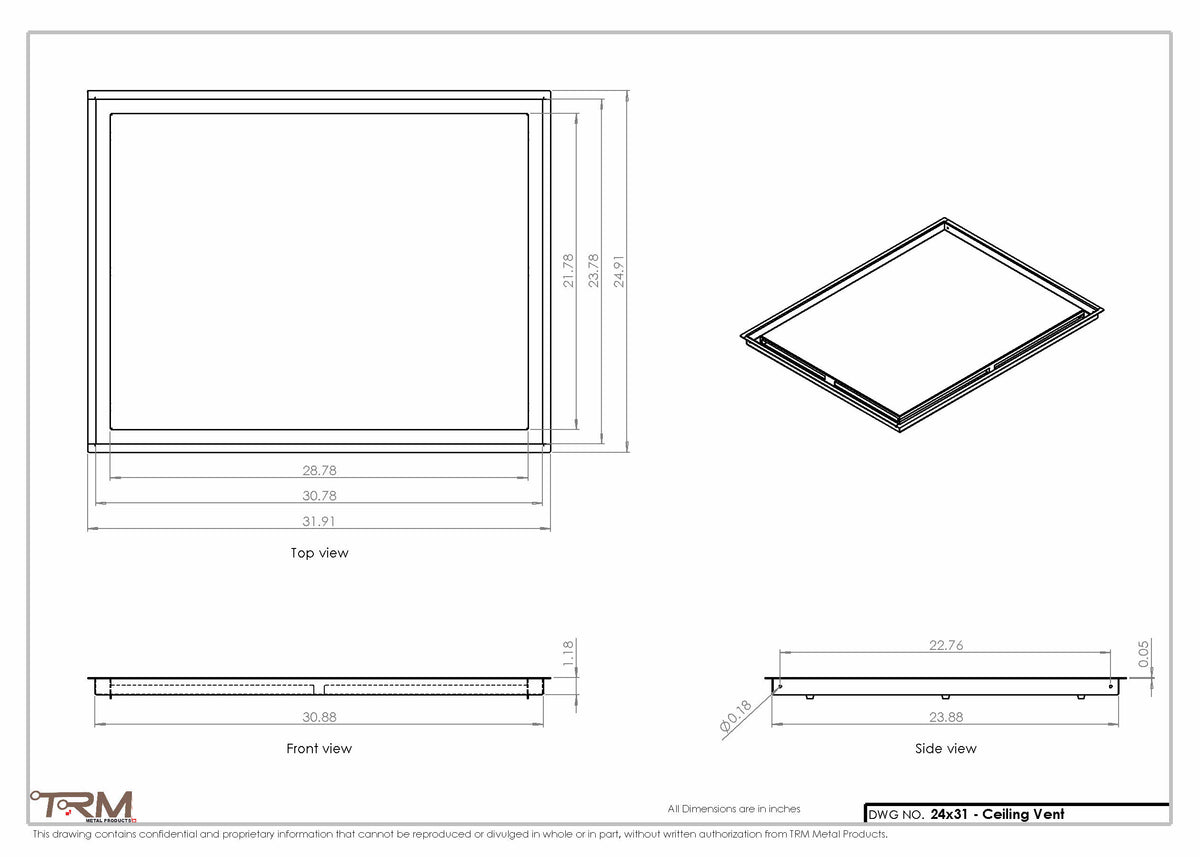 24x31 ceiling vent cover, dimensions drawing
