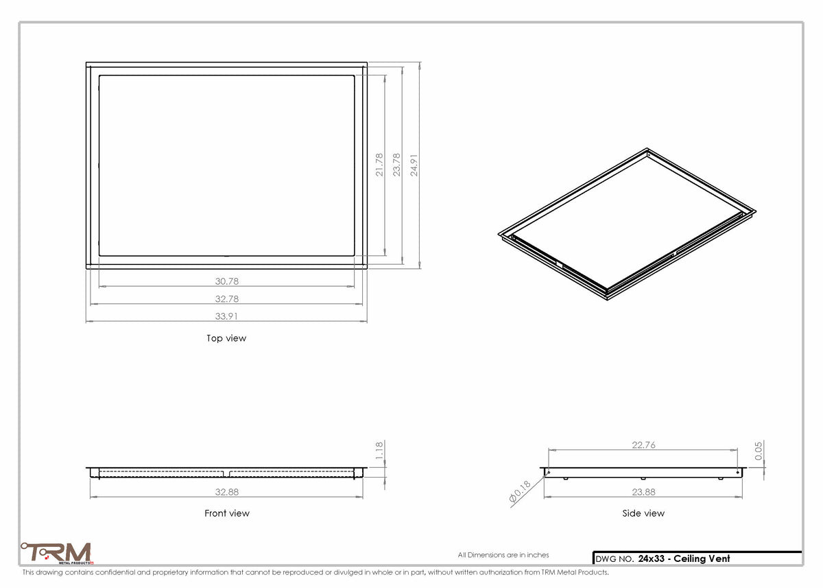 24x33 ceiling vent cover, dimensions drawing