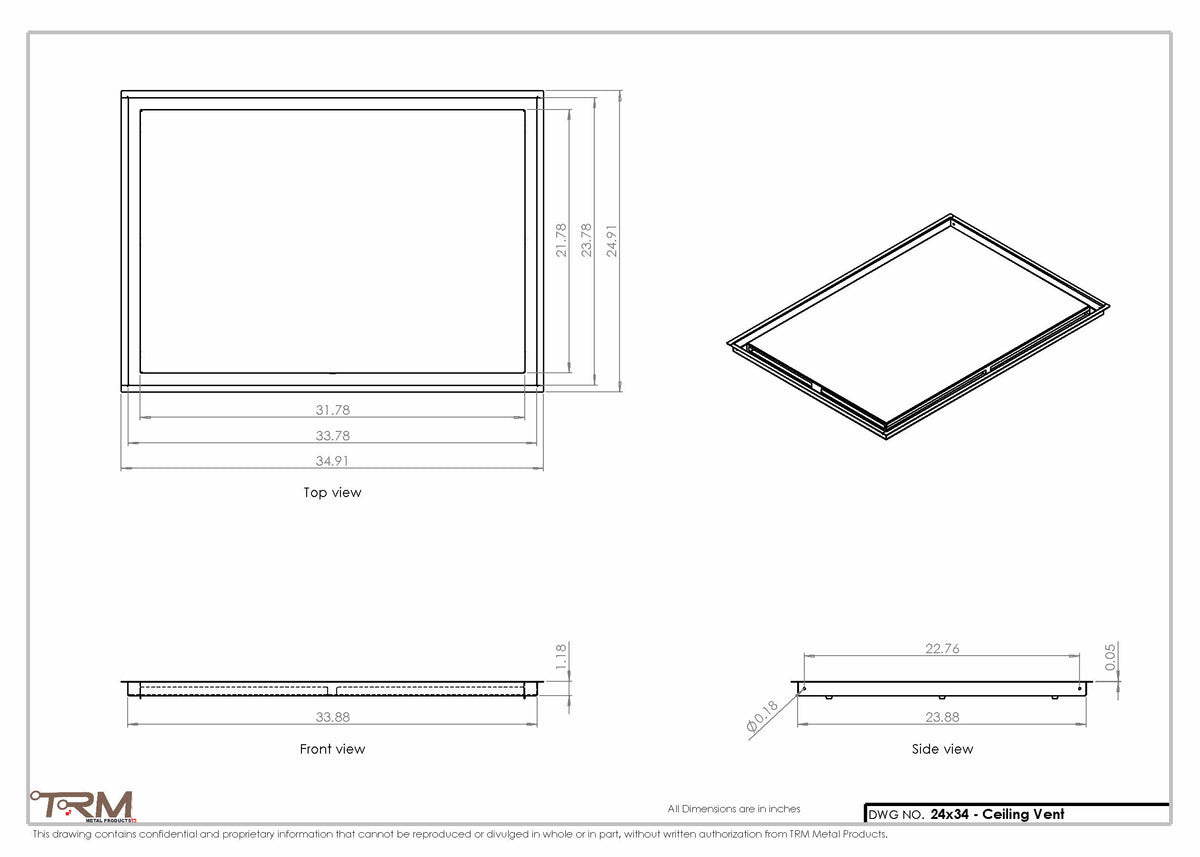 24x34 ceiling vent cover, dimensions drawing